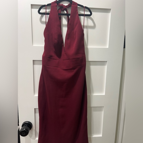 Dress the Population Vanessa Deep Plunge Neckline Halter Bodycon Midi Dress - Picture 5 of 5